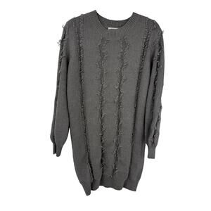Adora M/L Gray Sweater Shift Dress Fringe Crew Neck Knit Boho Winter